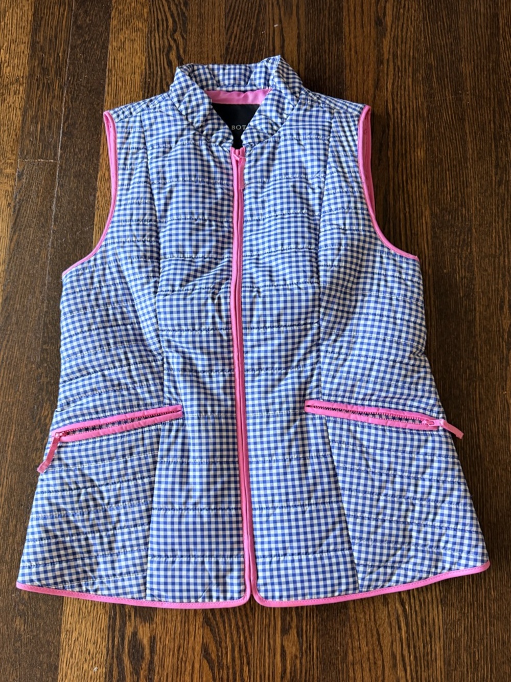 Talbots Blue and Pink Gingham Quilted puffer Vest xs